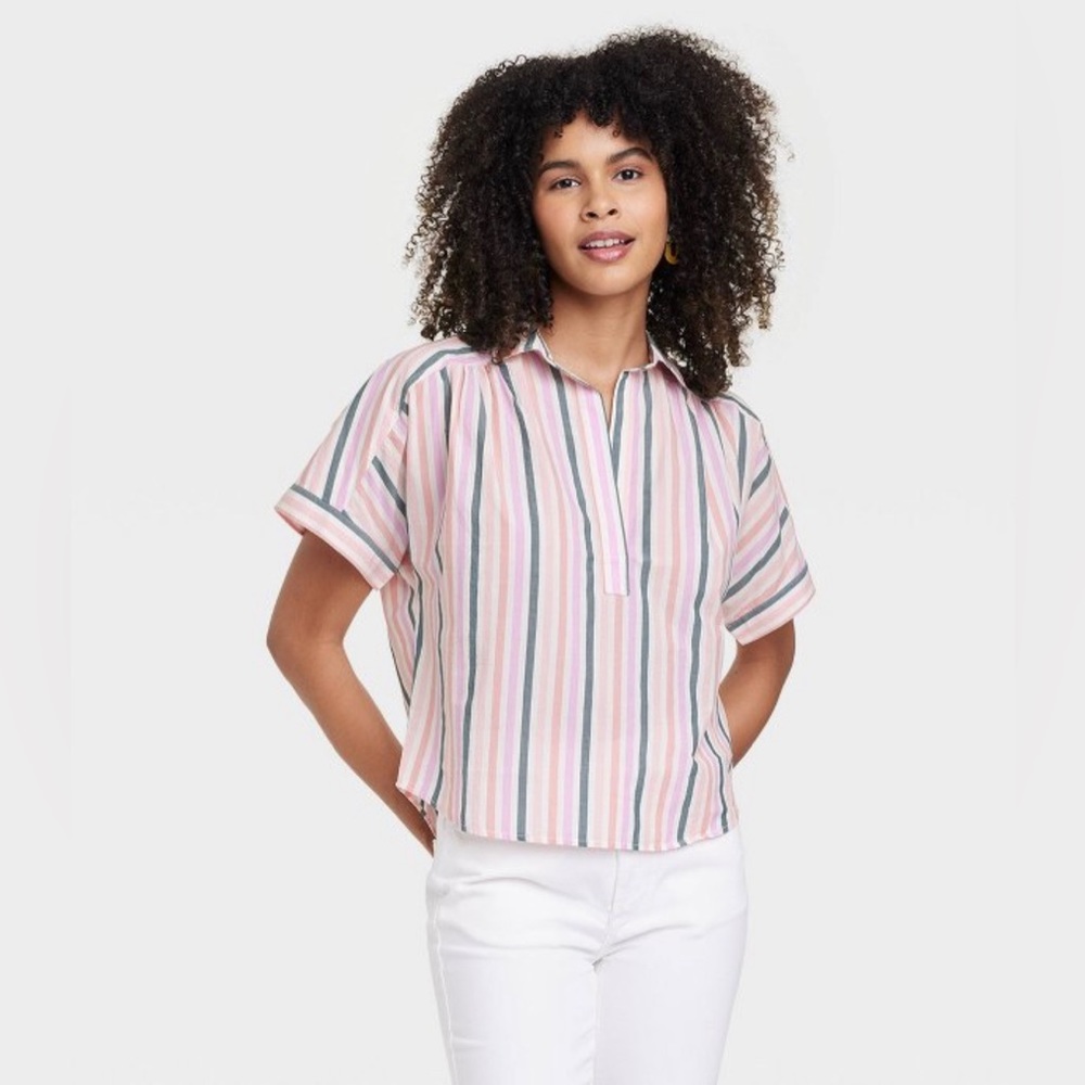 🖤Universal Thread Striped Cropped Blouse – Oversized Fit | 100% Cotton